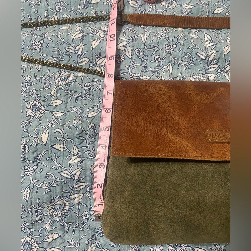 Two-Tone Brown Leather & Olive Suede Crossbody Bag - Picture 3 of 13